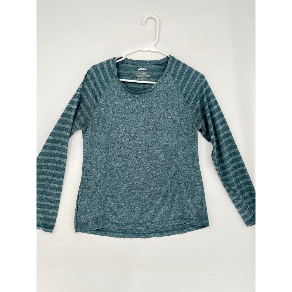 Avia Womens Activewear Top Blue Heather Striped Long Sleeve Crew Neck Size M